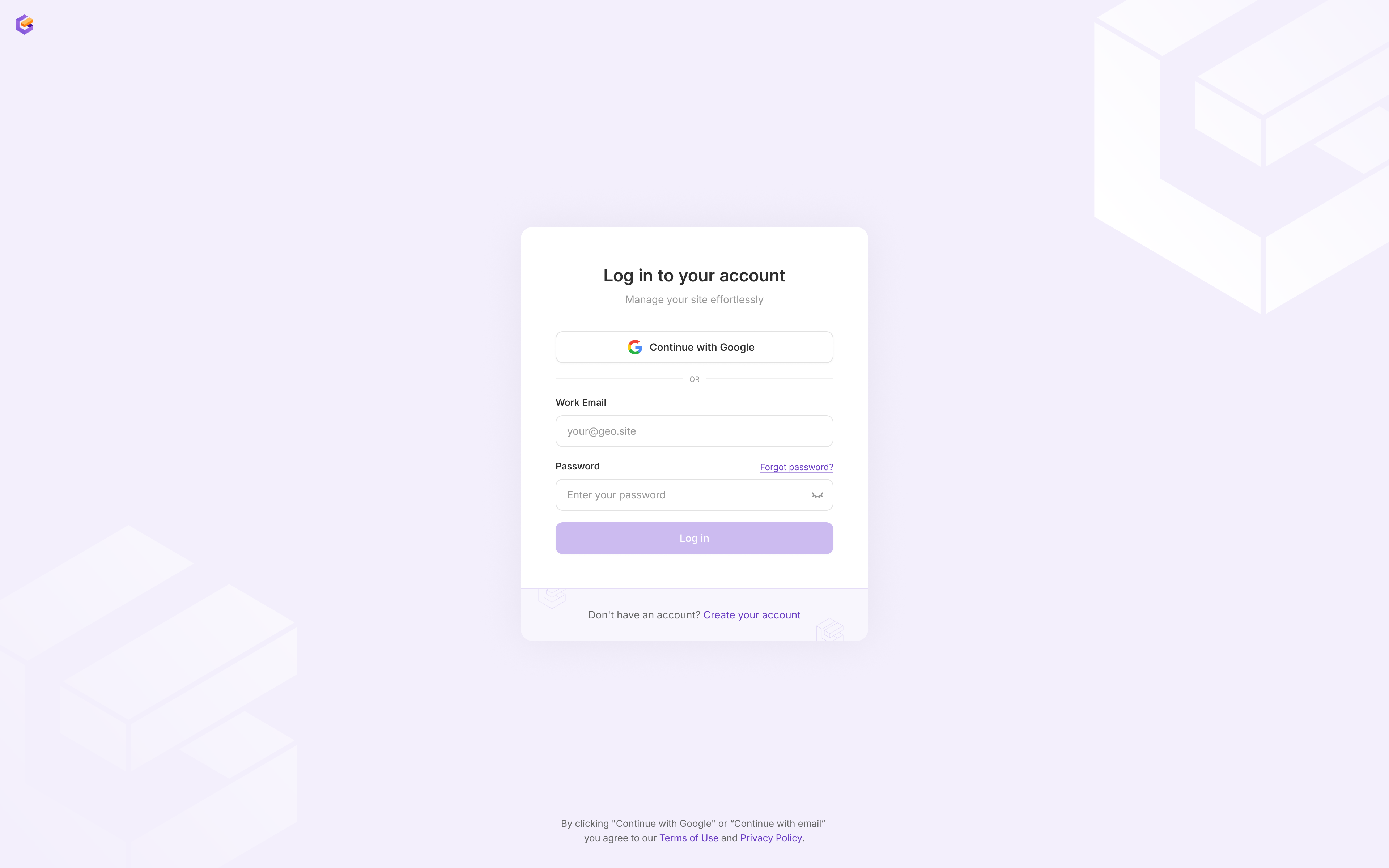 Log in section on GEOReport